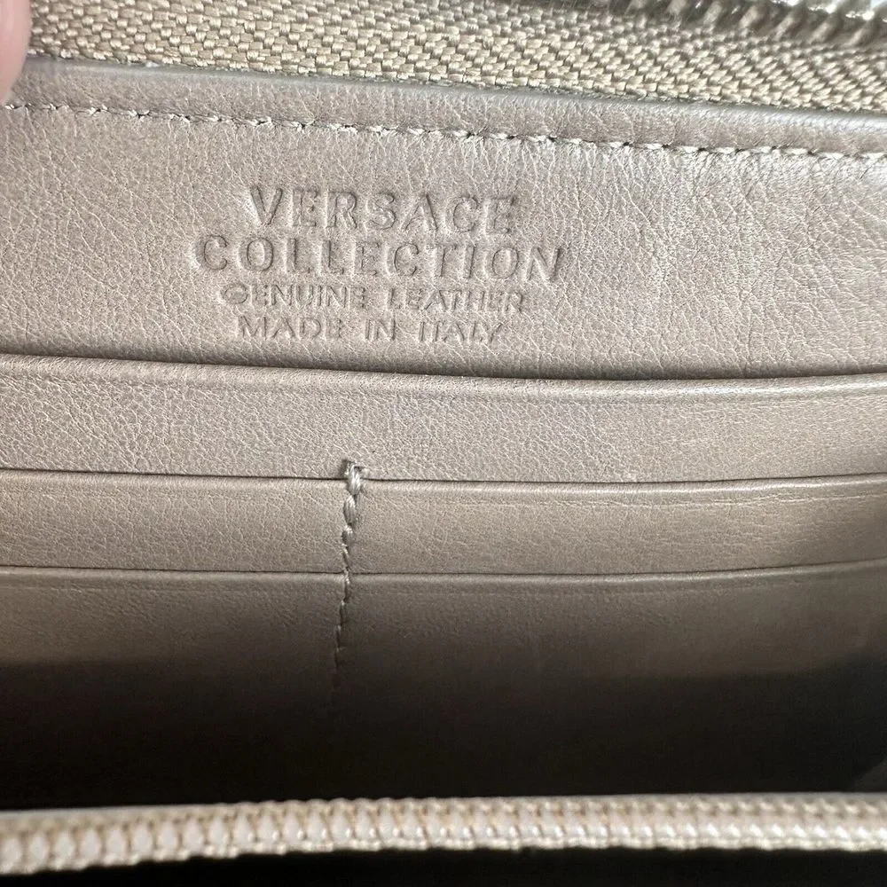 Versace Collection‎ Leather Medusa Brown Patent Zip Around Long Wallet Accordion